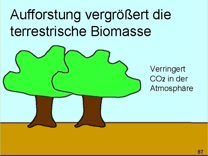 Aufforstung vergrößert die terrestrische Biomasse Verringert CO 2 in der Atmosphäre 87 