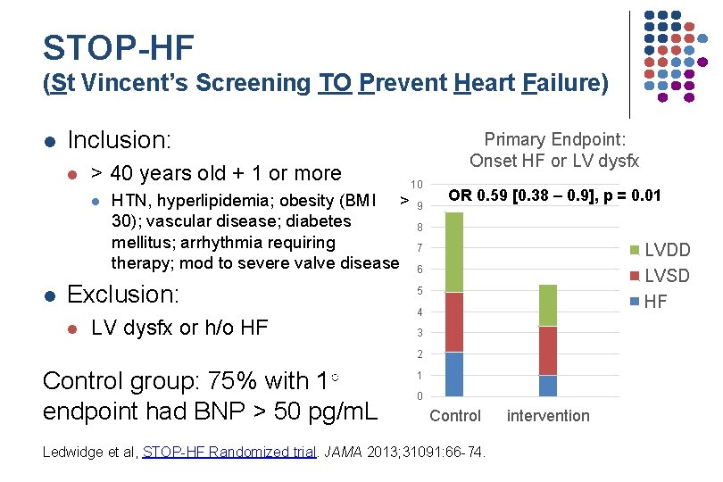 STOP-HF (St Vincent’s Screening TO Prevent Heart Failure) l Inclusion: l > 40 years