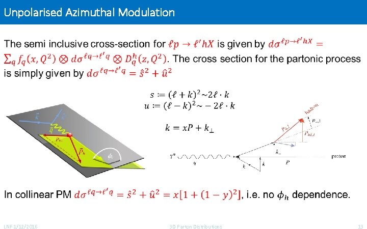 Unpolarised Azimuthal Modulation LNF 1/12/2016 3 D Parton Distributions 13 