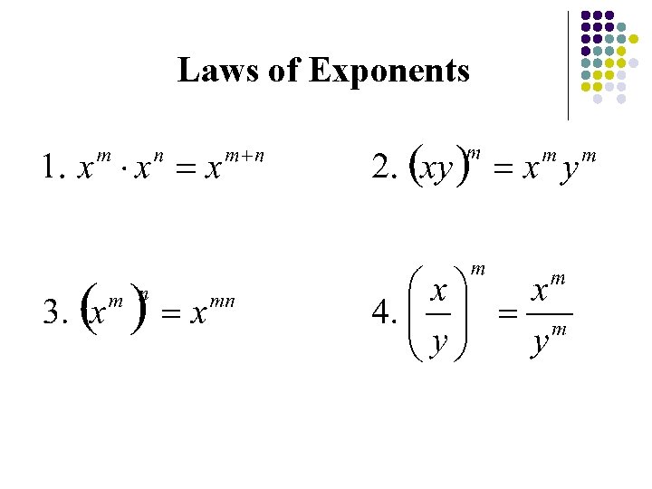 Laws of Exponents Laws of Exponents