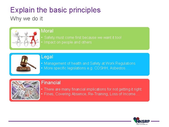 Explain the basic principles Why we do it Moral • Safety must come first