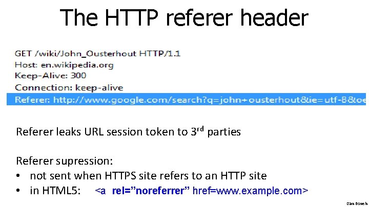 The HTTP referer header Referer leaks URL session token to 3 rd parties Referer