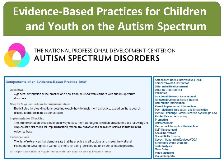 Evidence-Based Practices for Children and Youth on the Autism Spectrum 