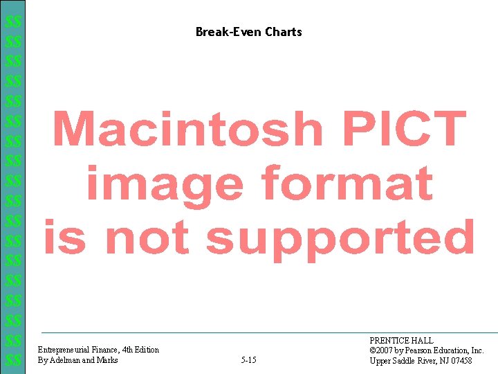 $$ $$ $$ $$ $$ Break-Even Charts Entrepreneurial Finance, 4 th Edition By Adelman