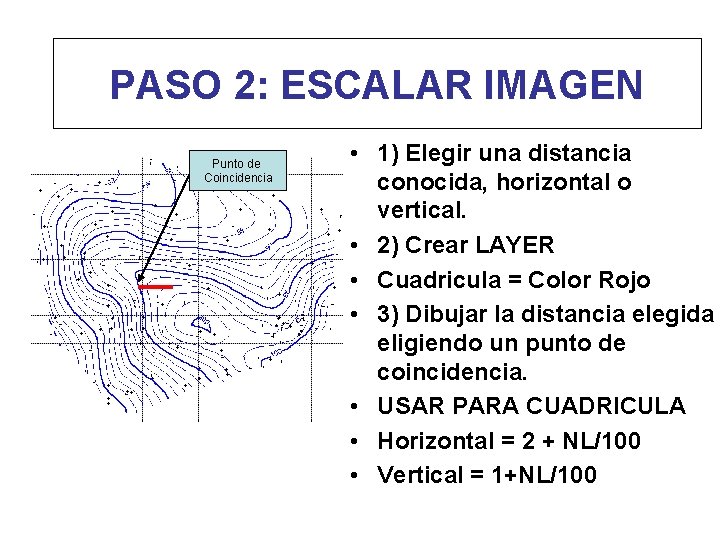 PASO 2: ESCALAR IMAGEN Punto de Coincidencia • 1) Elegir una distancia conocida, horizontal