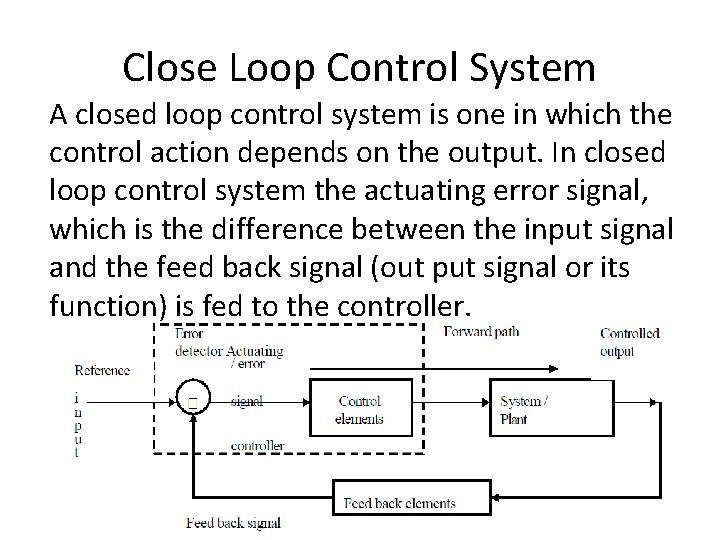 Close Loop Control System A closed loop control system is one in which the Close Loop Control System A closed loop control system is one in which the