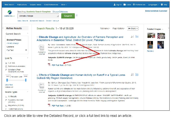 Click an article title to view the Detailed Record, or click a full text
