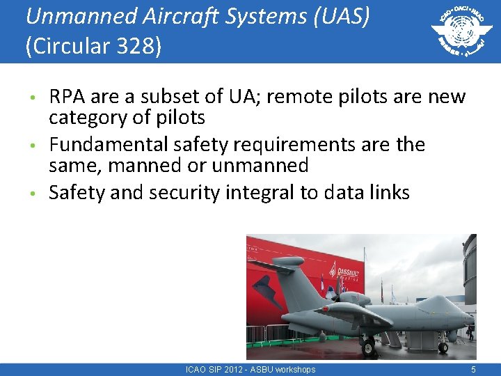 Unmanned Aircraft Systems (UAS) (Circular 328) • • • RPA are a subset of