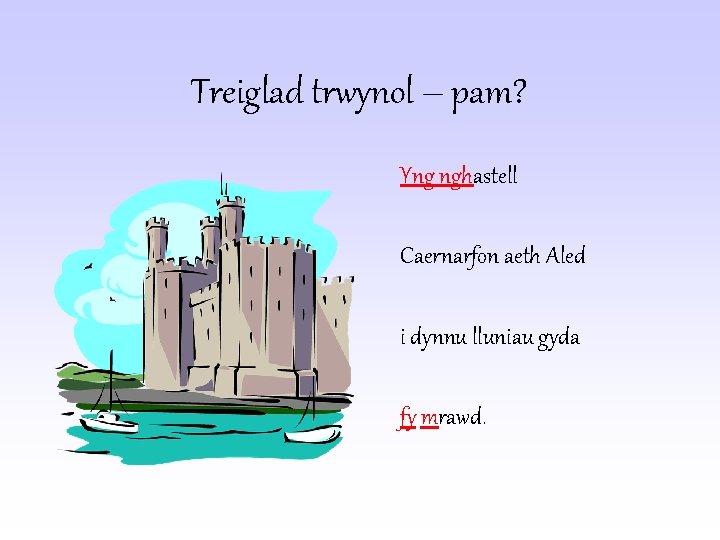 Treiglad trwynol – pam? Yng nghastell Caernarfon aeth Aled i dynnu lluniau gyda fy