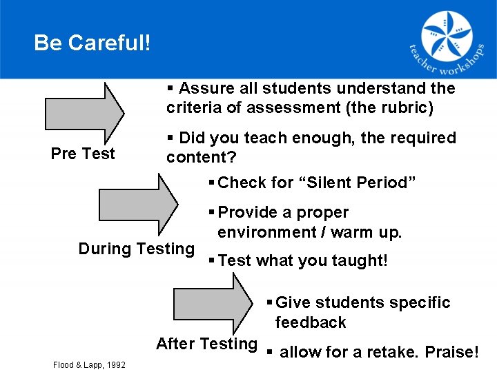 Be Careful! § Assure all students understand the criteria of assessment (the rubric) Pre