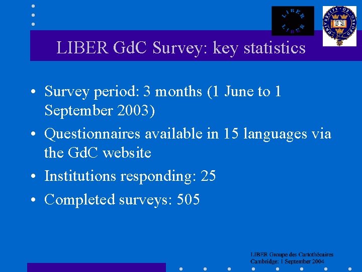 LIBER Gd. C Survey: key statistics • Survey period: 3 months (1 June to