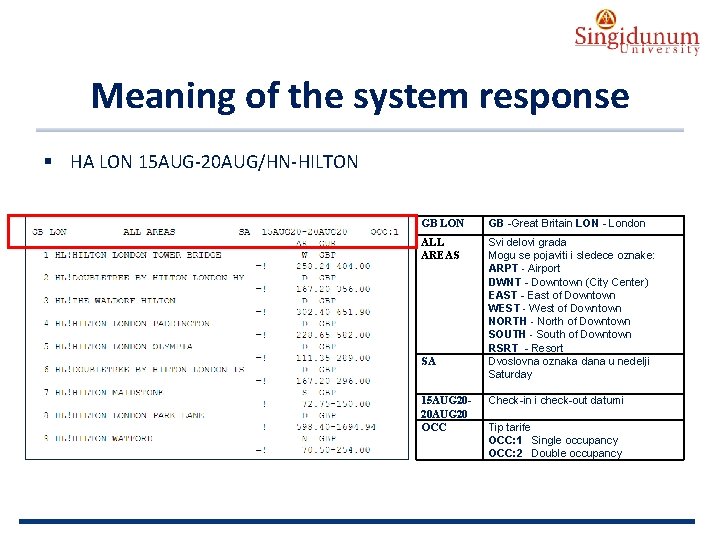 AUSTRIAN SERBIAN TOURISM PROGRAMMES Meaning of the system response § HA LON 15 AUG-20