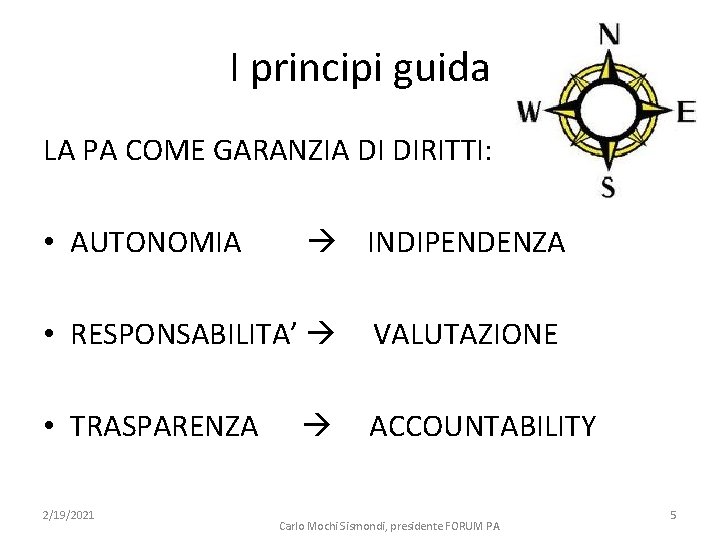 I principi guida LA PA COME GARANZIA DI DIRITTI: • AUTONOMIA INDIPENDENZA • RESPONSABILITA’