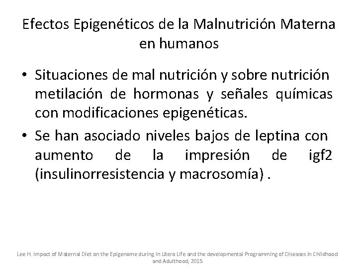 Efectos Epigenéticos de la Malnutrición Materna en humanos • Situaciones de mal nutrición y