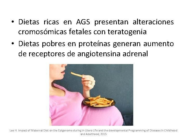  • Dietas ricas en AGS presentan alteraciones cromosómicas fetales con teratogenia • Dietas