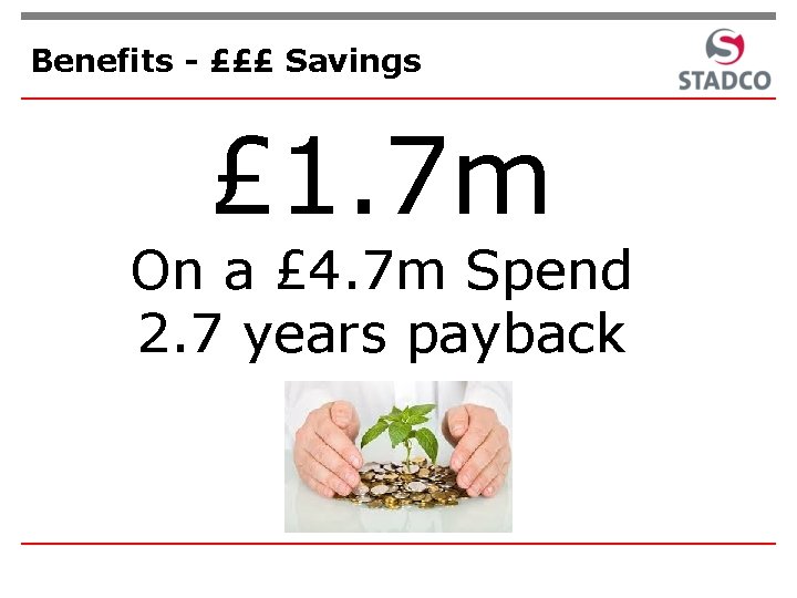 Benefits - £££ Savings £ 1. 7 m On a £ 4. 7 m