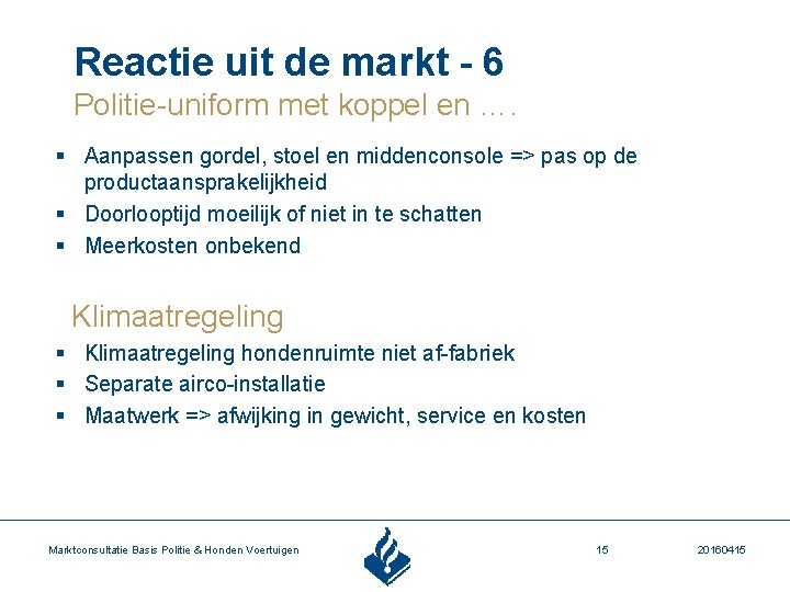 Reactie uit de markt - 6 Politie-uniform met koppel en …. § Aanpassen gordel,