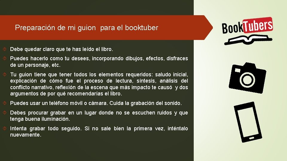 Preparación de mi guion para el booktuber Debe quedar claro que te has leído