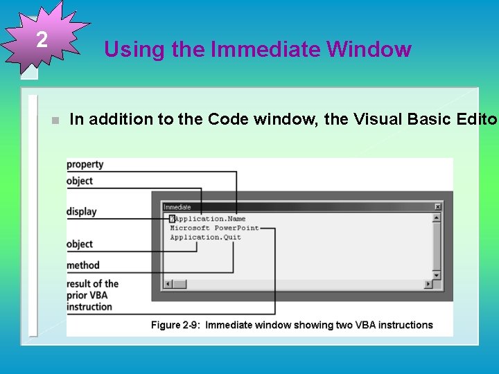 2 Using the Immediate Window n In addition to the Code window, the Visual