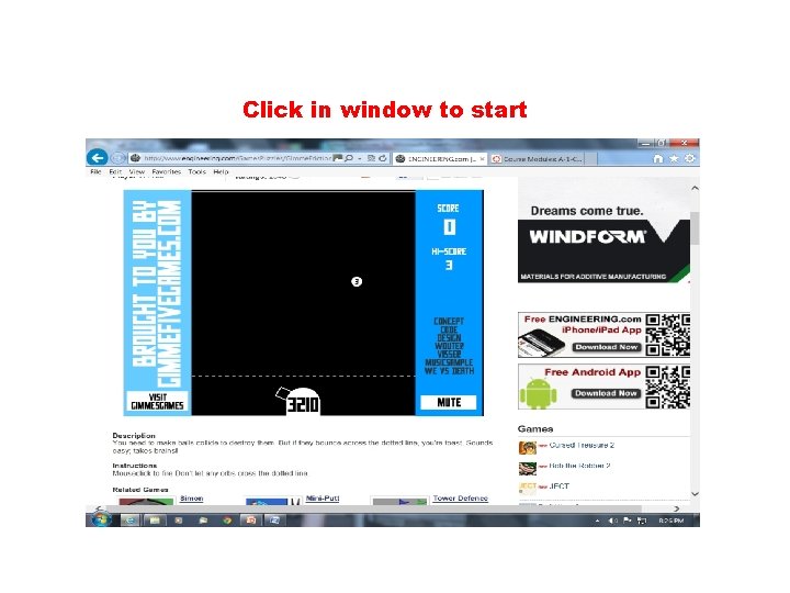 Click in window to start 