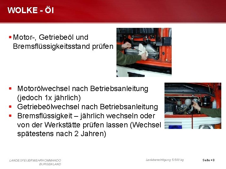 WOLKE - Öl Motor-, Getriebeöl und Bremsflüssigkeitsstand prüfen Motorölwechsel nach Betriebsanleitung (jedoch 1 x