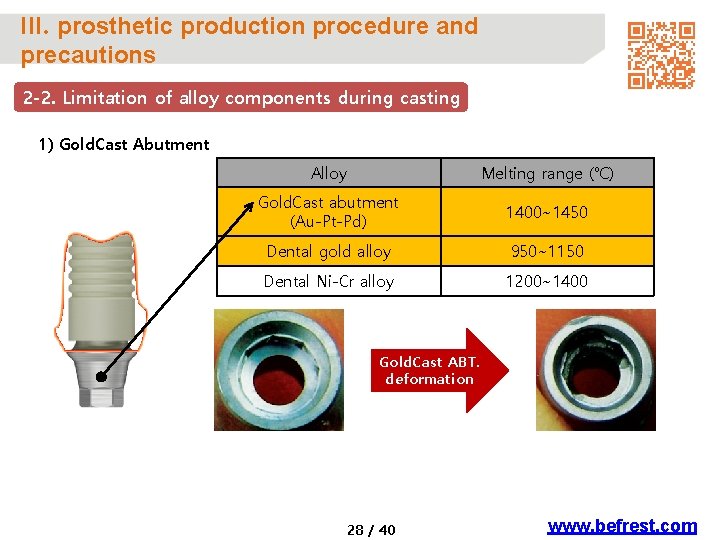 III. prosthetic production procedure and precautions 2 -2. Limitation of alloy components during casting