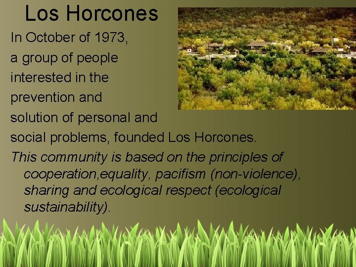 Los Horcones In October of 1973, a group of people interested in the prevention
