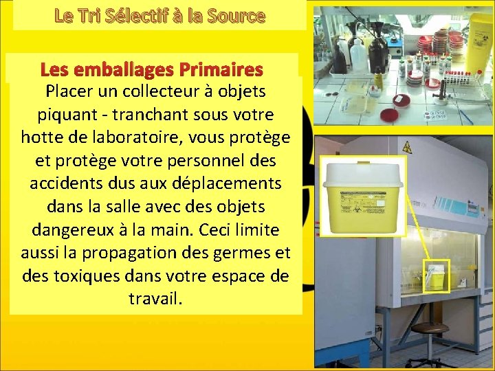 Le Tri Sélectif à la Source Les emballages Primaires Placer un collecteur à objets