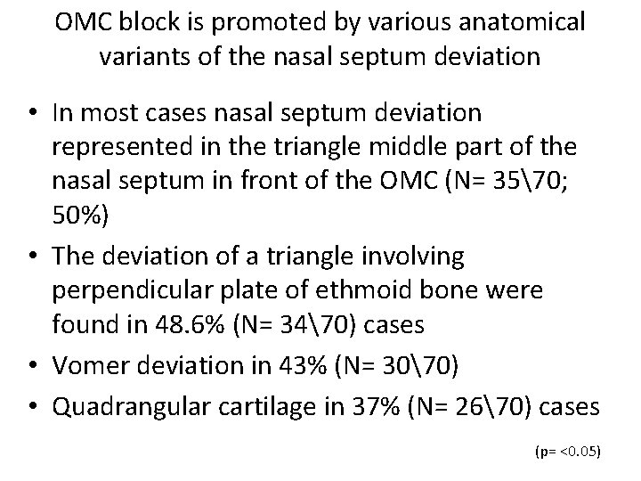 OMC block is promoted by various anatomical variants of the nasal septum deviation •