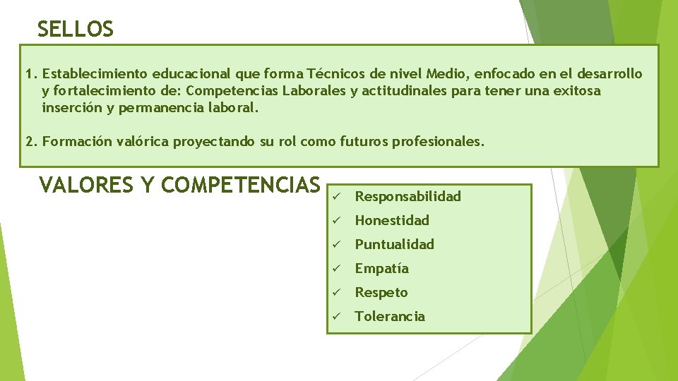 SELLOS 1. Establecimiento educacional que forma Técnicos de nivel Medio, enfocado en el desarrollo