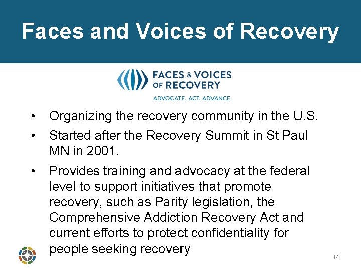 Faces and Voices of Recovery • • Organizing the recovery community in the U.