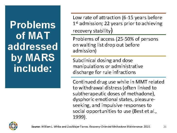 Problems of MAT addressed by MARS include: Low rate of attraction (6 -15 years