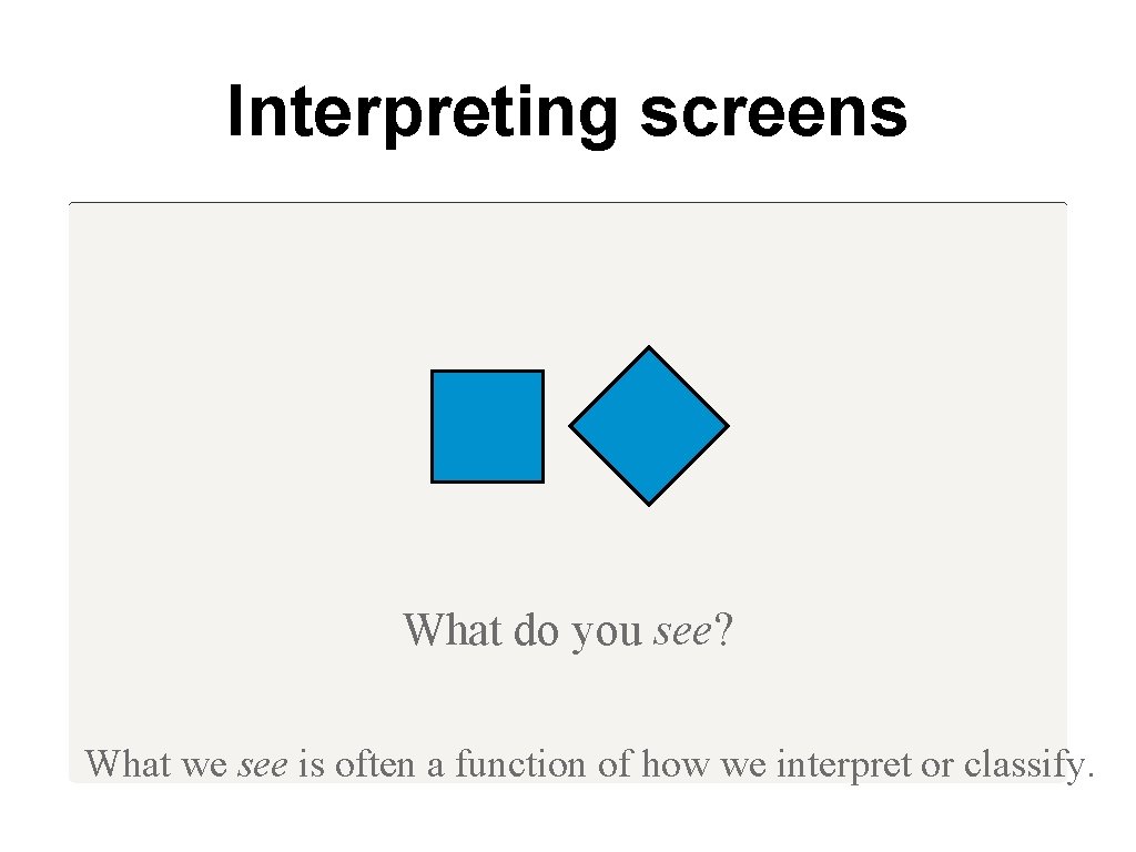 Interpreting screens What do you see? What we see is often a function of