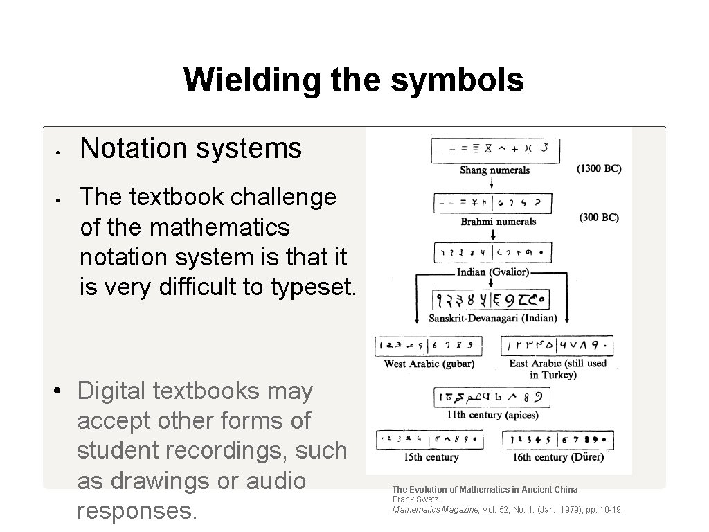 Wielding the symbols • • Notation systems The textbook challenge of the mathematics notation