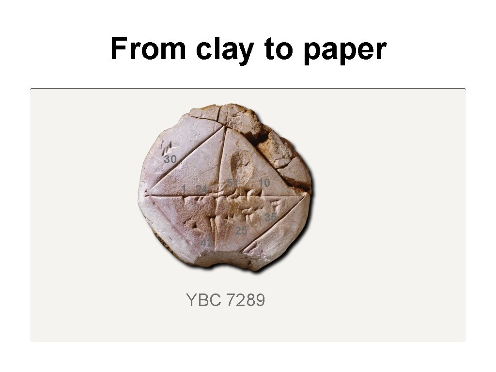 From clay to paper 30 1 24 51 10 35 42 25 YBC 7289
