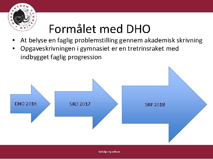 Formålet med DHO • At belyse en faglig problemstilling gennem akademisk skrivning • Opgaveskrivningen