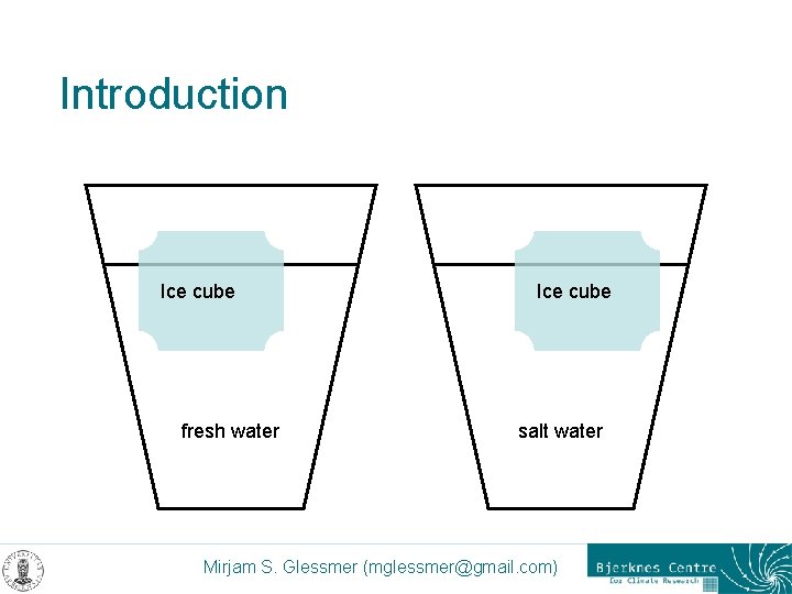 Introduction Ice cube fresh water Ice cube salt water Mirjam S. Glessmer (mglessmer@gmail. com)