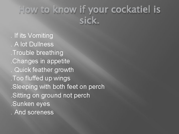 How to know if your cockatiel is sick. . If its Vomiting. A lot