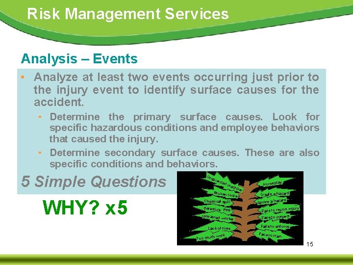 Risk Management Services Analysis – Events • Analyze at least two events occurring just