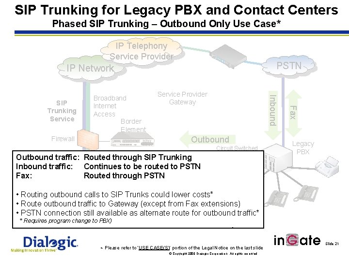 SIP Trunking for Legacy PBX and Contact Centers Phased SIP Trunking – Outbound Only