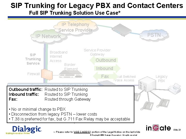 SIP Trunking for Legacy PBX and Contact Centers Full SIP Trunking Solution Use Case*