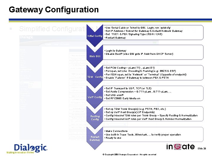 Gateway Configuration § Simplified Configuration Management & Troubleshooting • Use Serial Cable or Telnet