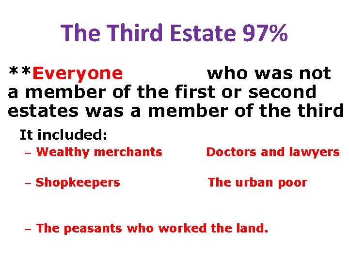 The Third Estate 97% **Everyone who was not a member of the first or