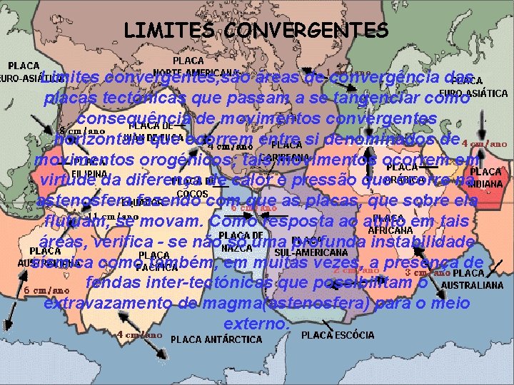 LIMITES CONVERGENTES Limites convergentes, são áreas de convergência das placas tectónicas que passam a