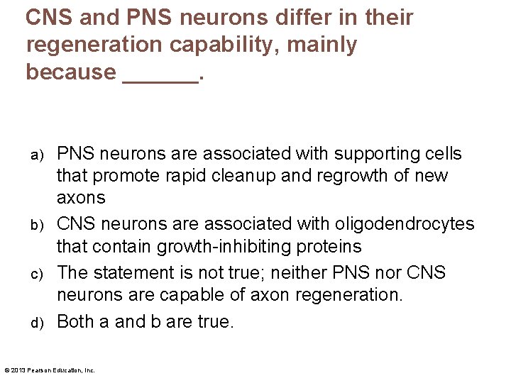 CNS and PNS neurons differ in their regeneration capability, mainly because ______. PNS neurons