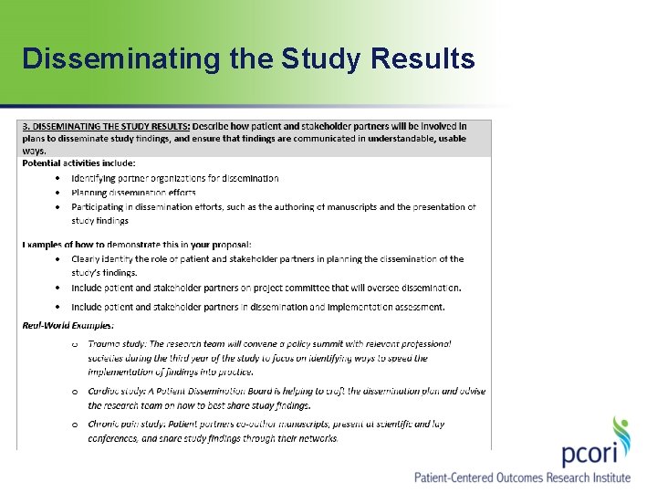 Disseminating the Study Results Disseminating the Study Results