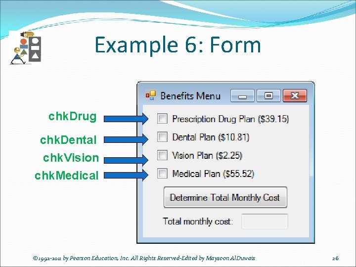 Example 6: Form chk. Drug chk. Dental chk. Vision chk. Medical © 1992 -2011