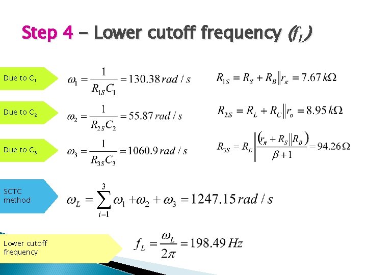 Step 4 - Lower cutoff frequency (f. L) Due to C 1 Due to