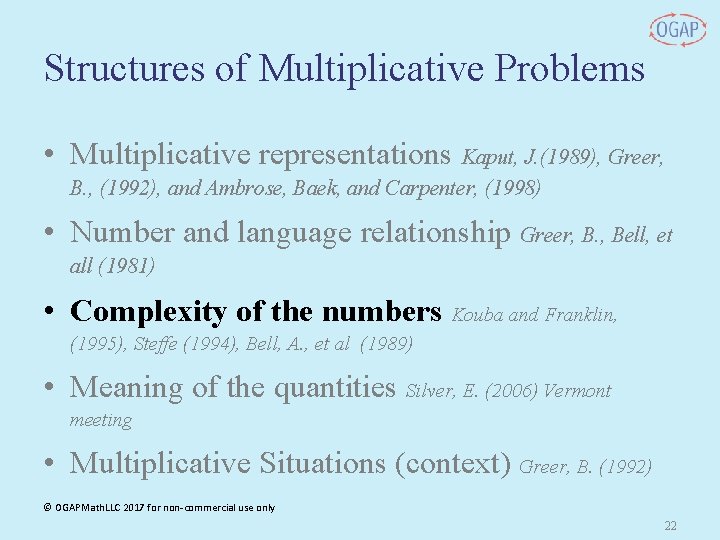 Structures of Multiplicative Problems • Multiplicative representations Kaput, J. (1989), Greer, B. , (1992),