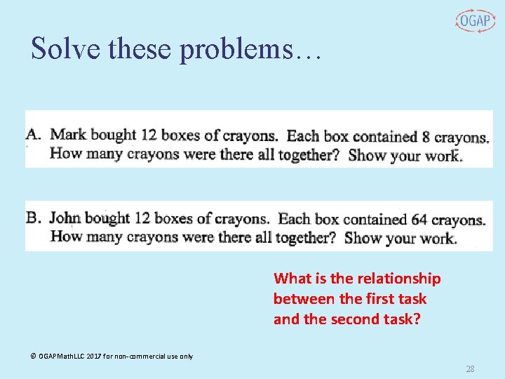 Solve these problems… What is the relationship between the first task and the second